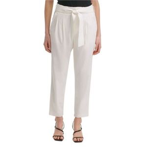 Calvin Klein Womens Cream Linen Belted Ankle Wear to Work Paperbag Pants Size 12